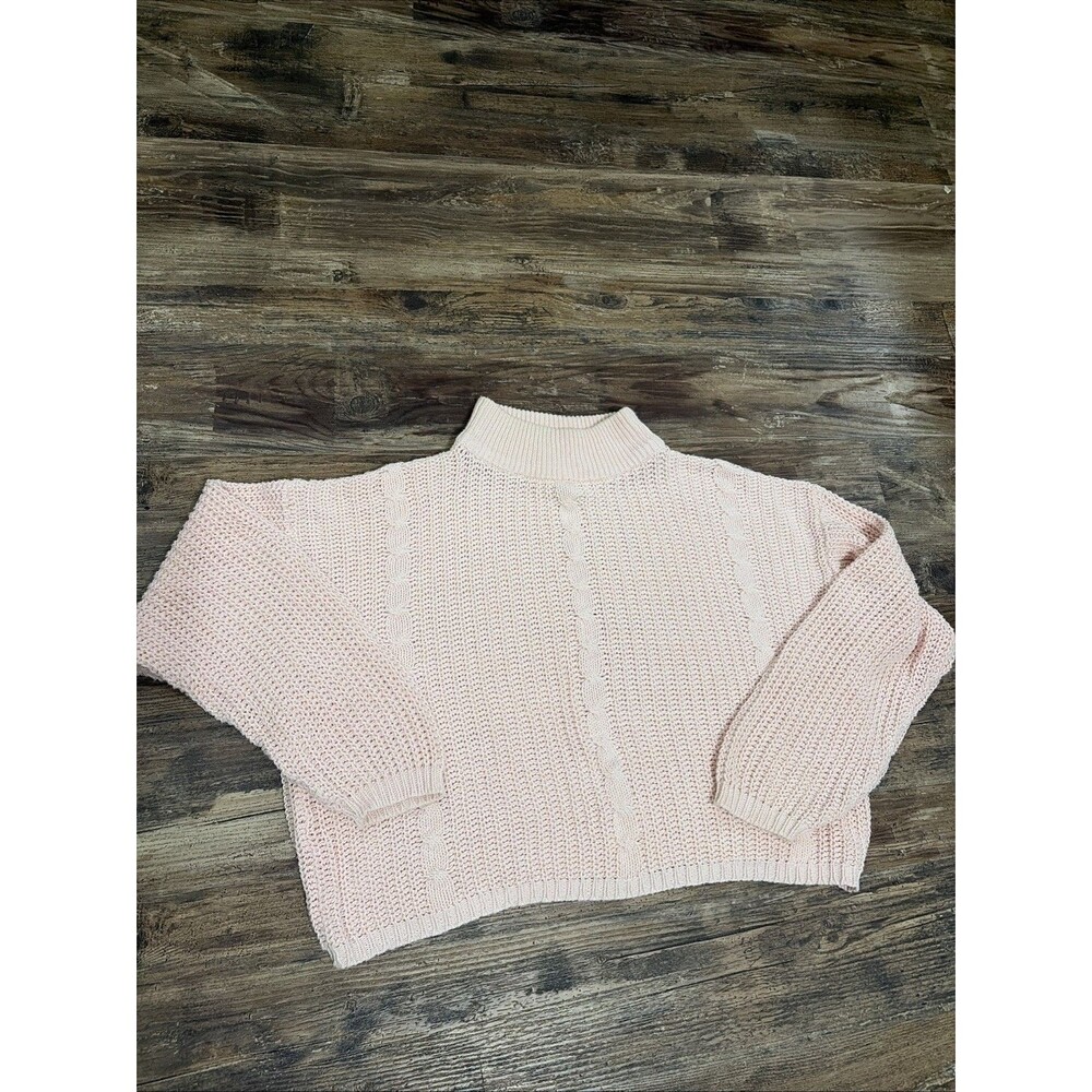Vintage Women’s Chunky Knit Oversized Sweater – Long Sleeve Cropped, Size L Pink